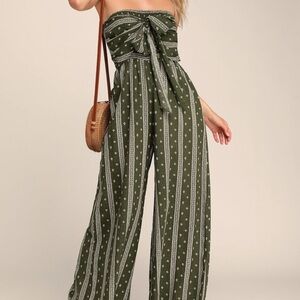 Lulu's Green Strapless Patterned Jumpsuit